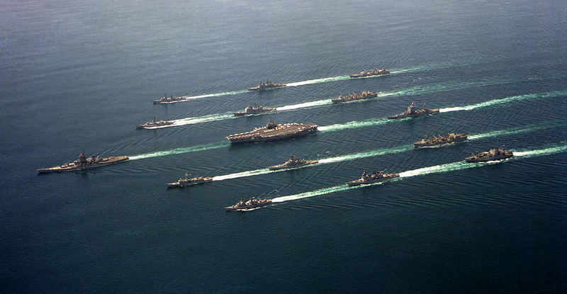 Illustration for article titled This Photo Of Battle Group Echo From 1987 Defines The Reagan Era U.S. Navy